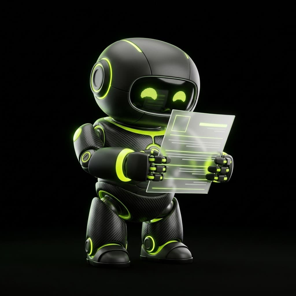 Mascotte robot qui examine un CV
